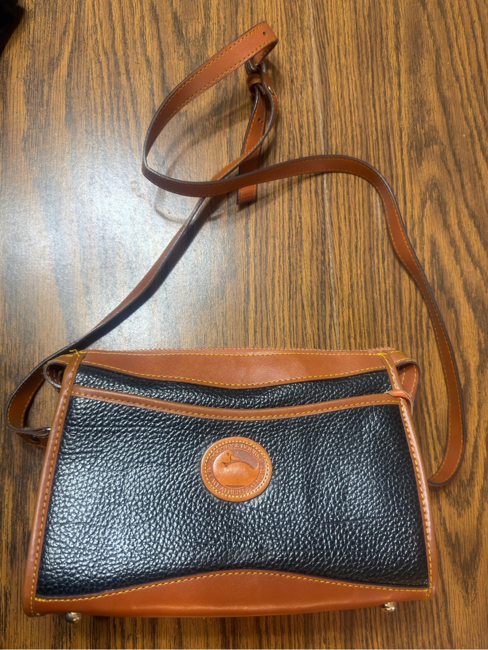 Vintage Dooney & Bourke AWL Black Tan Leather Crossbody Bag